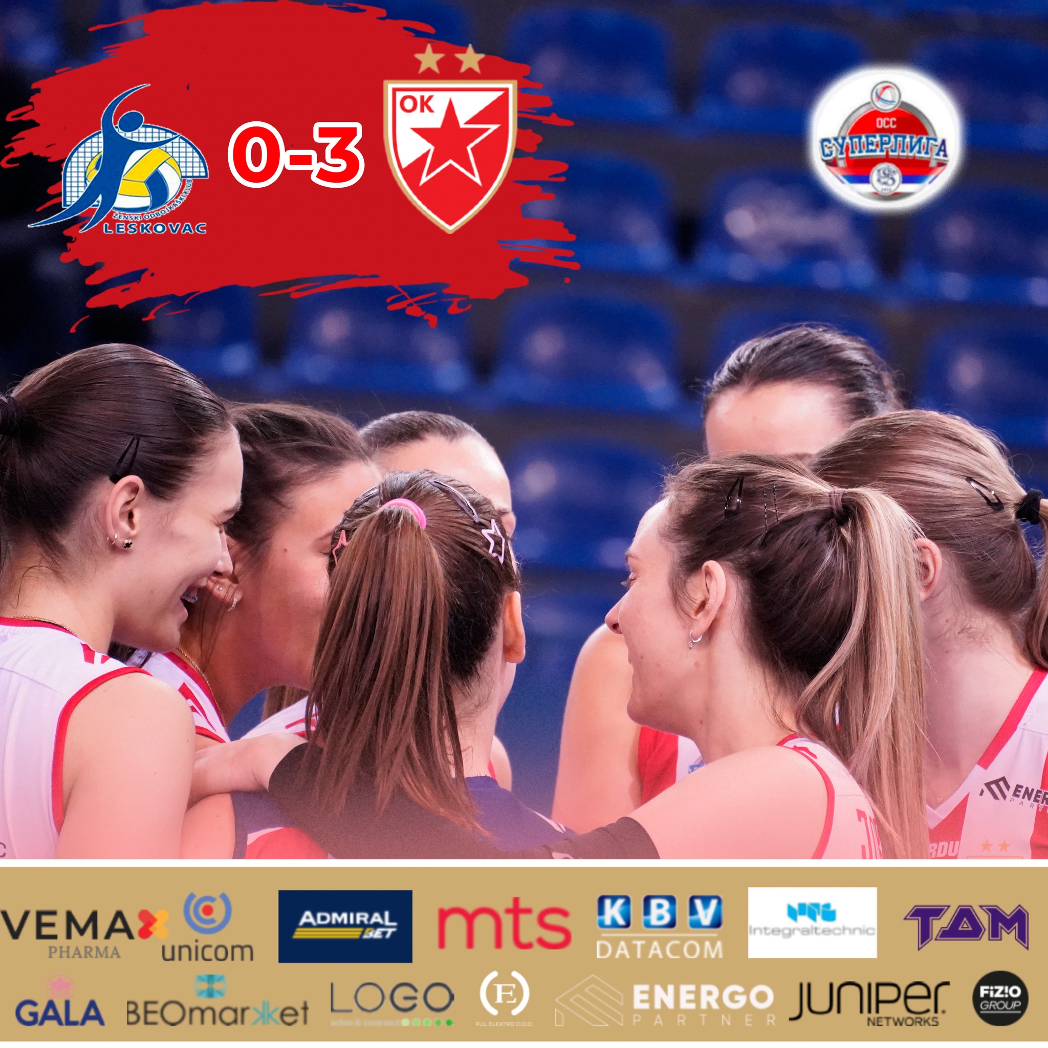 🔴⚪Убедљиво до пете победе у низу ⚪🔴
Наше девојке настављају серију важних победа пред почетак плеј-офа.
У двадесетом колу Банка Поштанска штедионица Суперлиге Црвена звезда је савлада ОК Лесковац 98 резултатом 0-3, по сетовима 11:25, 15:25 и 20:25.
Најефикаснија у екипи Црвене звезде је била Катарина Станковић са 14 постигнутих поена, пратила ју је Божица Марковић са 12, док је капитен Николина Лукић додала 11 поена.
У листу стрелаца су се уписале још и Нађа Антоновић са 8 постигнутих поена, Милица Јовановић са 3 поена, Аница Попадић са 2, док је Теа Стојановић додала један поен.
Сјајна игра и убедљива победа за пету позицију два кола пред крај регуларног дела Суперлиге.
У следећем колу дочекујемо ОК Београд, док у последњем колу гостујемо ТЕНТ-у.
#ossrb #odbojka #redstar #volleyball #crvenazvezda